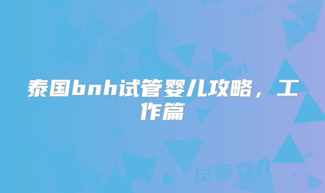 泰国bnh试管婴儿攻略，工作篇