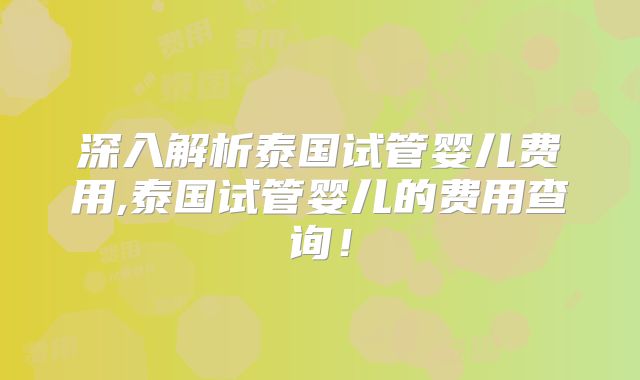 深入解析泰国试管婴儿费用,泰国试管婴儿的费用查询！
