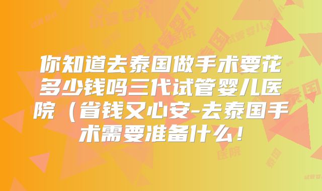 你知道去泰国做手术要花多少钱吗三代试管婴儿医院（省钱又心安-去泰国手术需要准备什么！