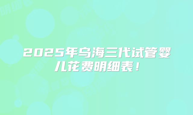 2025年乌海三代试管婴儿花费明细表!