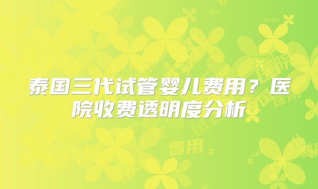 泰国三代试管婴儿费用?医院收费透明度分析