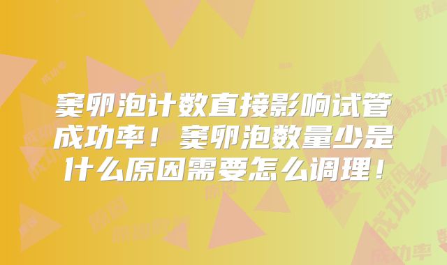 窦卵泡计数直接影响试管成功率！窦卵泡数量少是什么原因需要怎么调理！