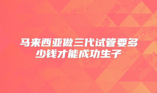马来西亚做三代试管要多少钱才能成功生子