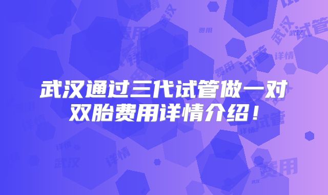 武汉通过三代试管做一对双胎费用详情介绍!