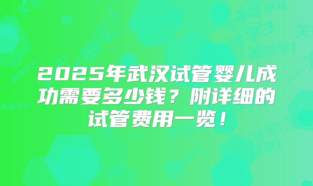 2025年武汉试管婴儿成功需要多少钱？附详细的试管费用一览！