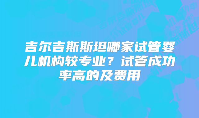吉尔吉斯斯坦哪家试管婴儿机构较专业?试管成功率高的及费用