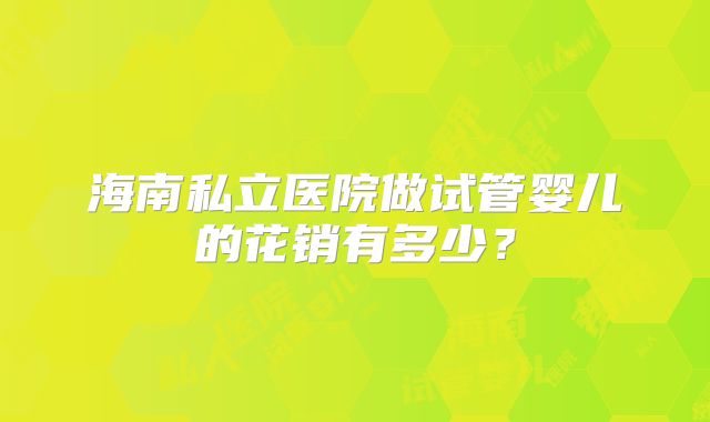 海南私立医院做试管婴儿的花销有多少？