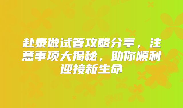 赴泰做试管攻略分享，注意事项大揭秘，助你顺利迎接新生命