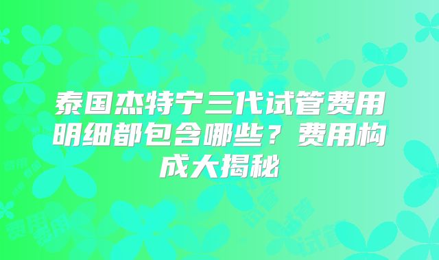 泰国杰特宁三代试管费用明细都包含哪些？费用构成大揭秘