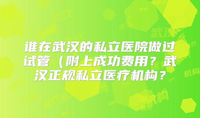 谁在武汉的私立医院做过试管（附上成功费用？武汉正规私立医疗机构？