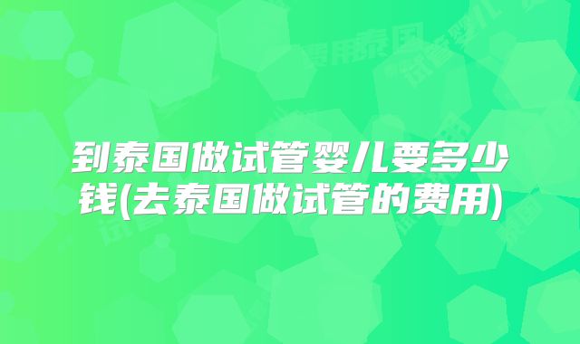 到泰国做试管婴儿要多少钱(去泰国做试管的费用)