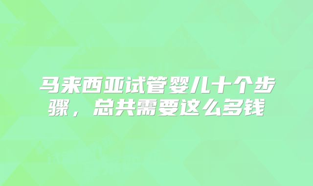马来西亚试管婴儿十个步骤，总共需要这么多钱