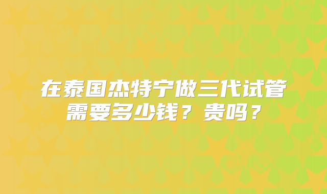 在泰国杰特宁做三代试管需要多少钱？贵吗？