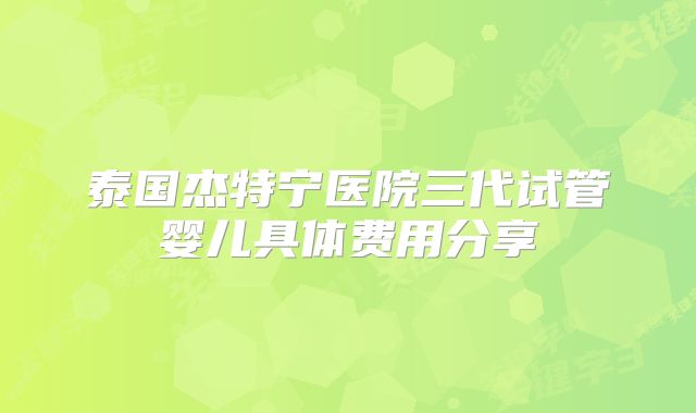 泰国杰特宁医院三代试管婴儿具体费用分享