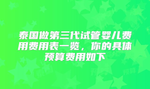 泰国做第三代试管婴儿费用费用表一览，你的具体预算费用如下
