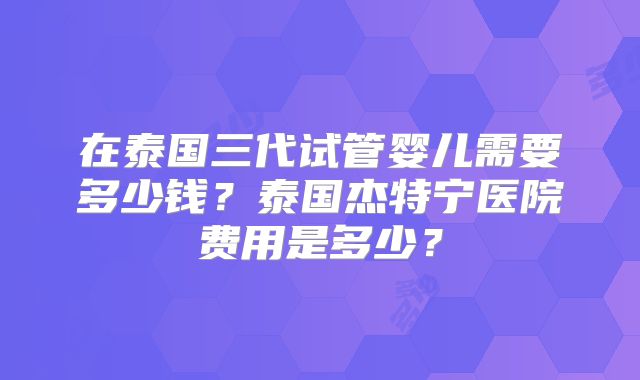 在泰国三代试管婴儿需要多少钱？泰国杰特宁医院费用是多少？