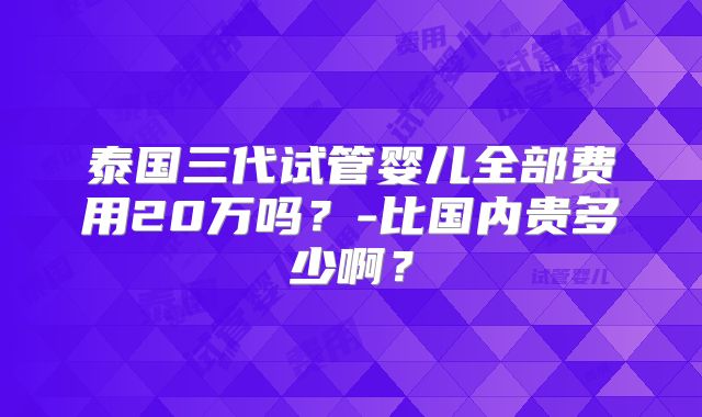 泰国三代试管婴儿全部费用20万吗？-比国内贵多少啊？