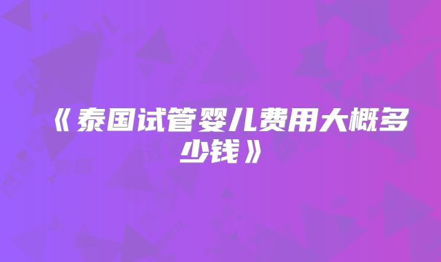 《泰国试管婴儿费用大概多少钱》