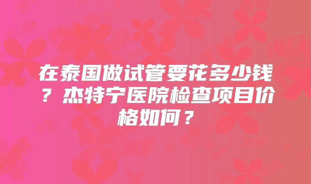 在泰国做试管要花多少钱？杰特宁医院检查项目价格如何？