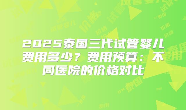 2025泰国三代试管婴儿费用多少?费用预算:不同医院的价格对比