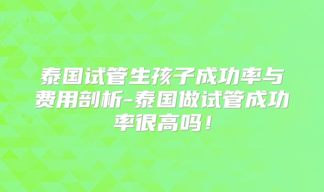 泰国试管生孩子成功率与费用剖析-泰国做试管成功率很高吗！