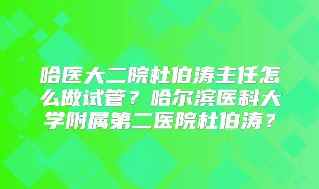 哈医大二院杜伯涛主任怎么做试管？哈尔滨医科大学附属第二医院杜伯涛？