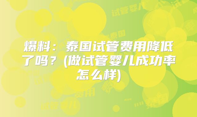 爆料：泰国试管费用降低了吗？(做试管婴儿成功率怎么样)