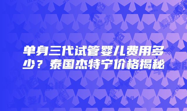 单身三代试管婴儿费用多少？泰国杰特宁价格揭秘