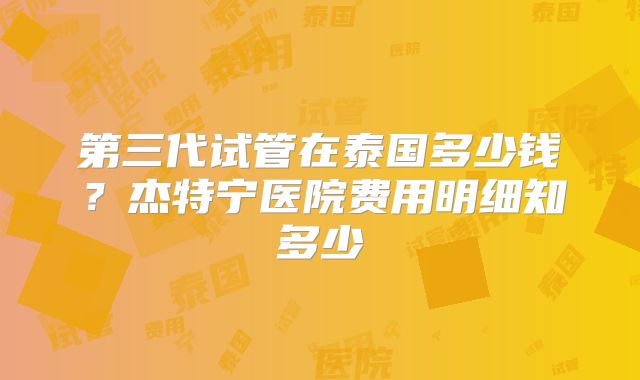 第三代试管在泰国多少钱？杰特宁医院费用明细知多少