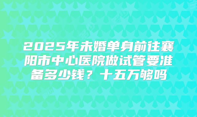 2025年未婚单身前往襄阳市中心医院做试管要准备多少钱？十五万够吗