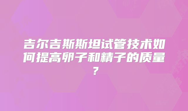 吉尔吉斯斯坦试管技术如何提高卵子和精子的质量？
