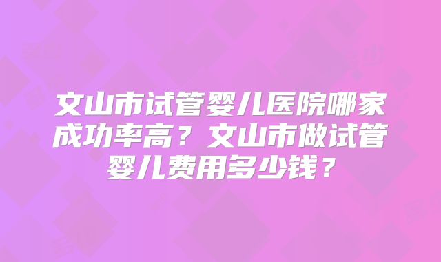 文山市试管婴儿医院哪家成功率高?文山市做试管婴儿费用多少钱?