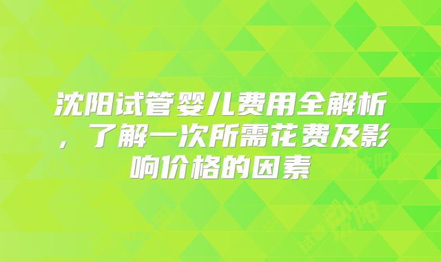 沈阳试管婴儿费用全解析，了解一次所需花费及影响价格的因素