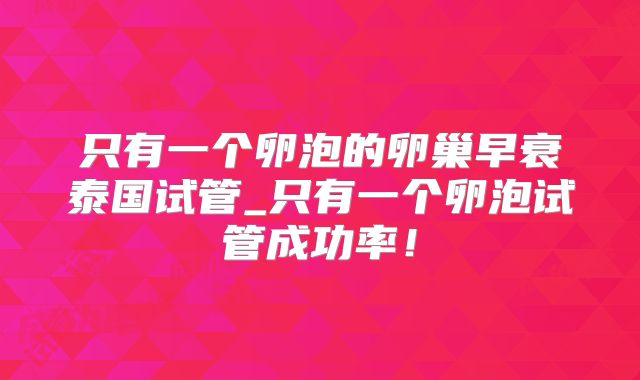 只有一个卵泡的卵巢早衰泰国试管_只有一个卵泡试管成功率!
