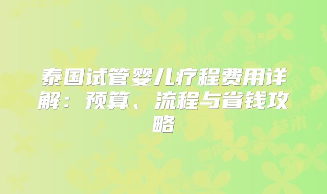泰国试管婴儿疗程费用详解：预算、流程与省钱攻略