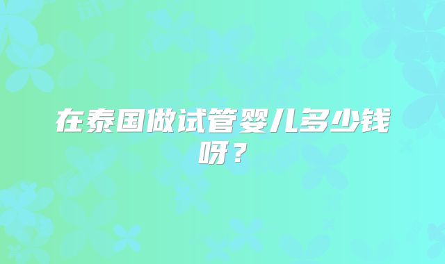 在泰国做试管婴儿多少钱呀？