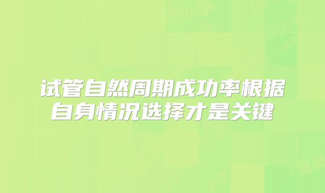 试管自然周期成功率根据自身情况选择才是关键