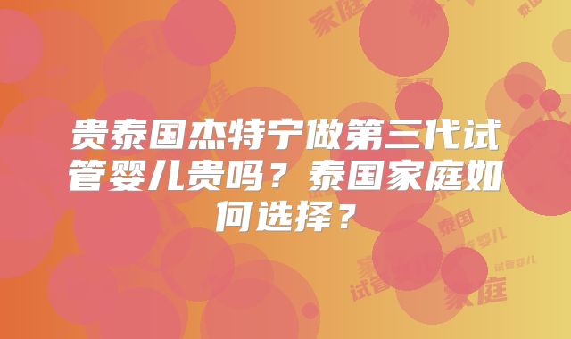 贵泰国杰特宁做第三代试管婴儿贵吗？泰国家庭如何选择？