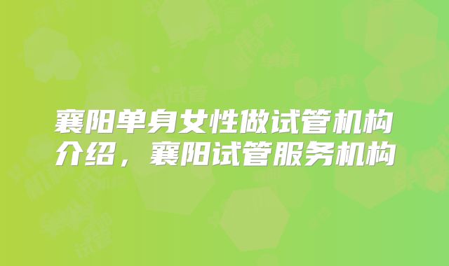襄阳单身女性做试管机构介绍，襄阳试管服务机构