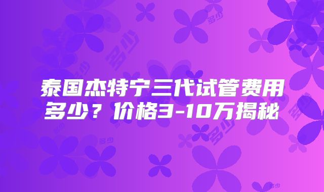 泰国杰特宁三代试管费用多少？价格3-10万揭秘