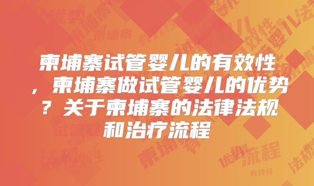 柬埔寨试管婴儿的有效性，柬埔寨做试管婴儿的优势？关于柬埔寨的法律法规和治疗流程