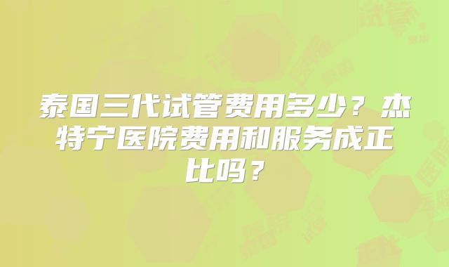泰国三代试管费用多少？杰特宁医院费用和服务成正比吗？
