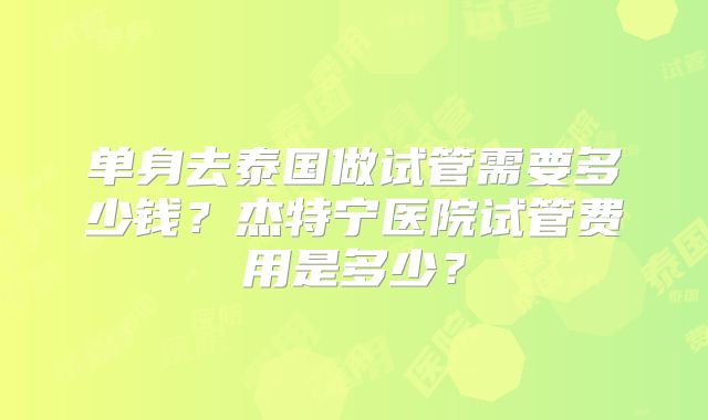 单身去泰国做试管需要多少钱？杰特宁医院试管费用是多少？