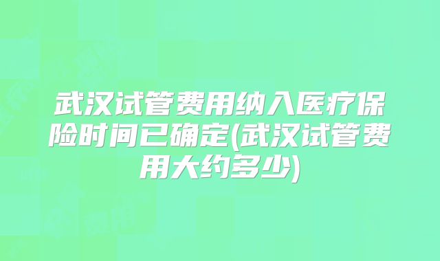 武汉试管费用纳入医疗保险时间已确定(武汉试管费用大约多少)