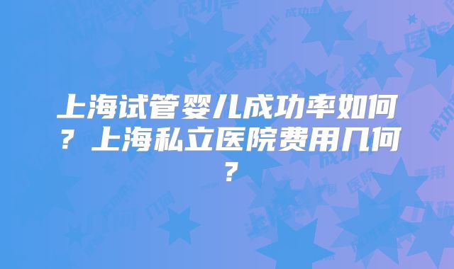 上海试管婴儿成功率如何？上海私立医院费用几何？