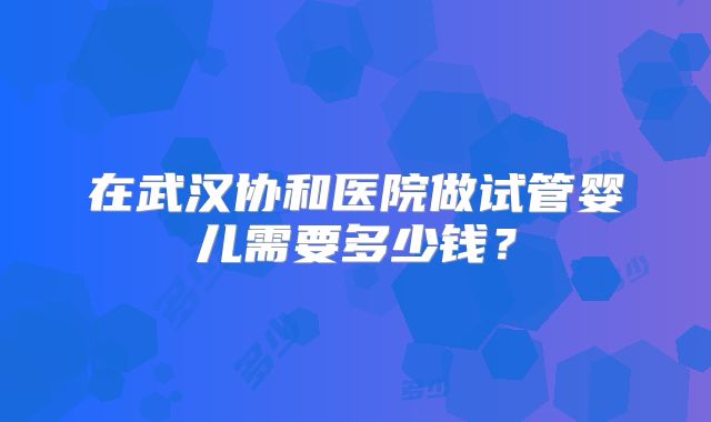 在武汉协和医院做试管婴儿需要多少钱？