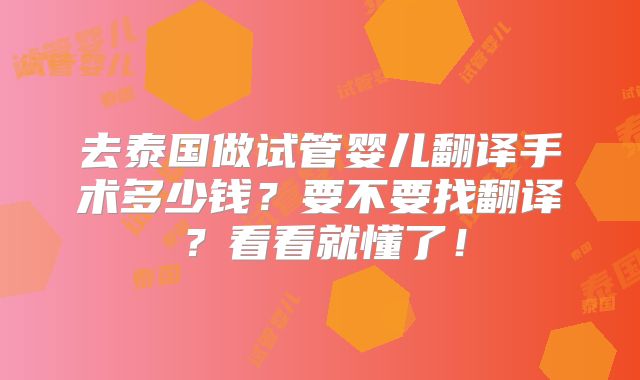 去泰国做试管婴儿翻译手术多少钱？要不要找翻译？看看就懂了！