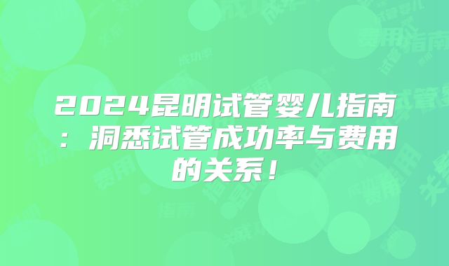 2024昆明试管婴儿指南：洞悉试管成功率与费用的关系！
