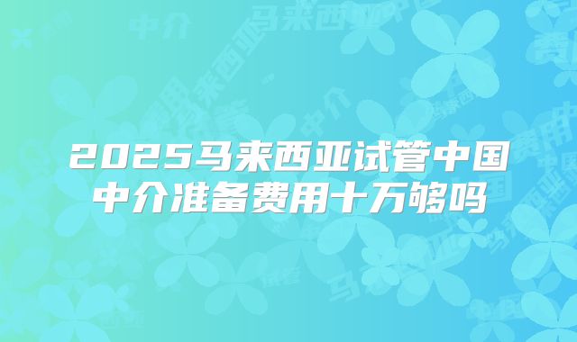 2025马来西亚试管中国中介准备费用十万够吗