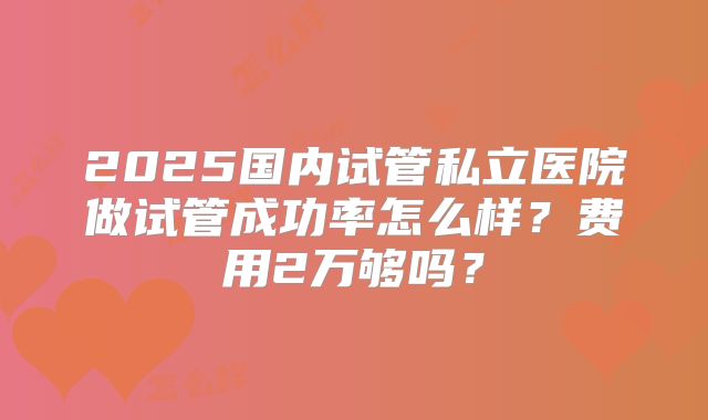 2025国内试管私立医院做试管成功率怎么样？费用2万够吗？